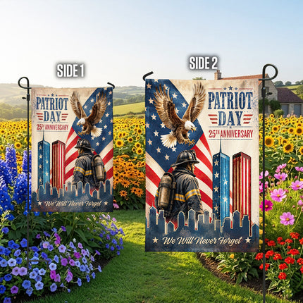 Patriot Day 25th Anniversary Vintage Eagle Firefighter Twin Towers Flag