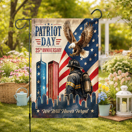 Patriot Day 25th Anniversary Vintage Eagle Firefighter Twin Towers Flag