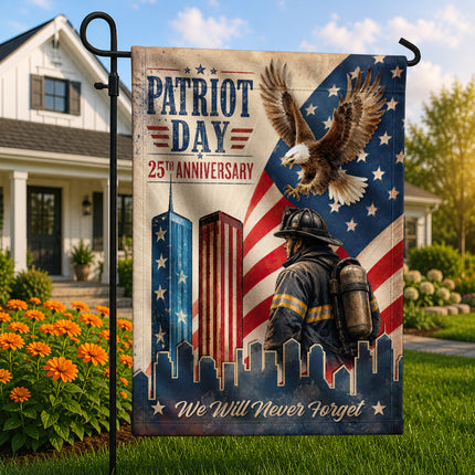 Patriot Day 25th Anniversary Vintage Eagle Firefighter Twin Towers Flag