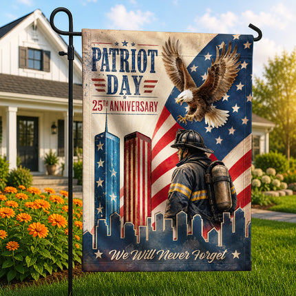 Patriot Day 25th Anniversary Vintage Eagle Firefighter Twin Towers Flag