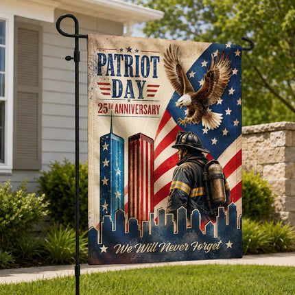 Patriot Day 25th Anniversary Vintage Eagle Firefighter Twin Towers Flag