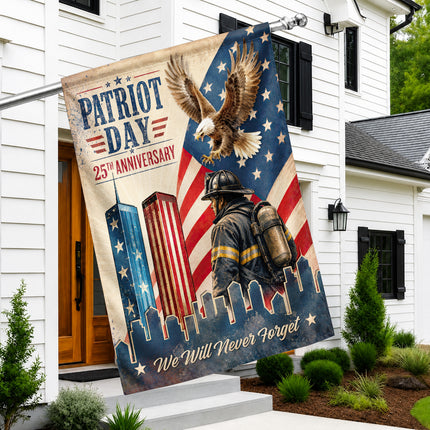 Patriot Day 25th Anniversary Vintage Eagle Firefighter Twin Towers Flag