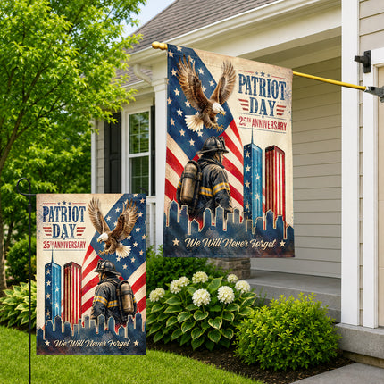 Patriot Day 25th Anniversary Vintage Eagle Firefighter Twin Towers Flag