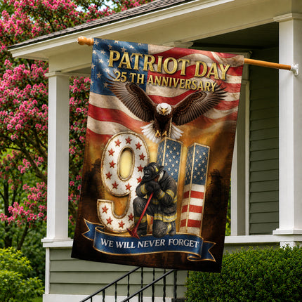 Patriot Day 25th Anniversary 9/11 Eagle Firefighter Tribute Flag