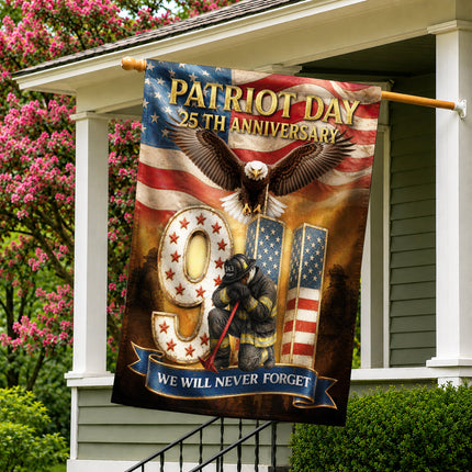 Patriot Day 25th Anniversary 9/11 Eagle Firefighter Tribute Flag