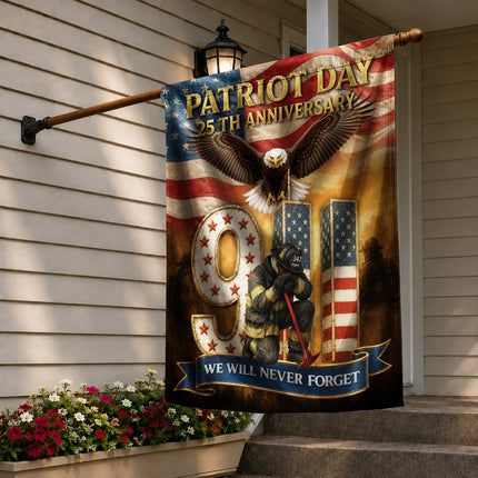 Patriot Day 25th Anniversary 9/11 Eagle Firefighter Tribute Flag