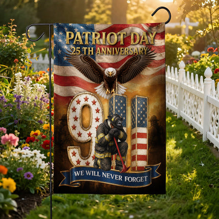 Patriot Day 25th Anniversary 9/11 Eagle Firefighter Tribute Flag