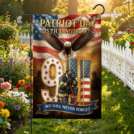 Patriot Day 25th Anniversary 9/11 Eagle Firefighter Tribute Flag