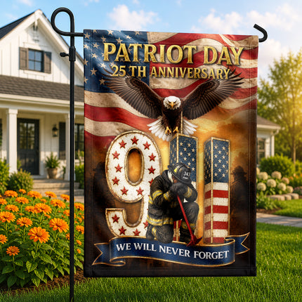 Patriot Day 25th Anniversary 9/11 Eagle Firefighter Tribute Flag