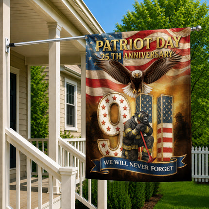 Patriot Day 25th Anniversary 9/11 Eagle Firefighter Tribute Flag