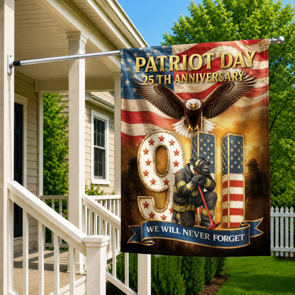 Patriot Day 25th Anniversary 9/11 Eagle Firefighter Tribute Flag