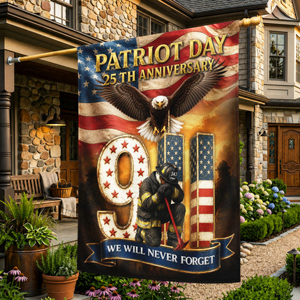 Patriot Day 25th Anniversary 9/11 Eagle Firefighter Tribute Flag