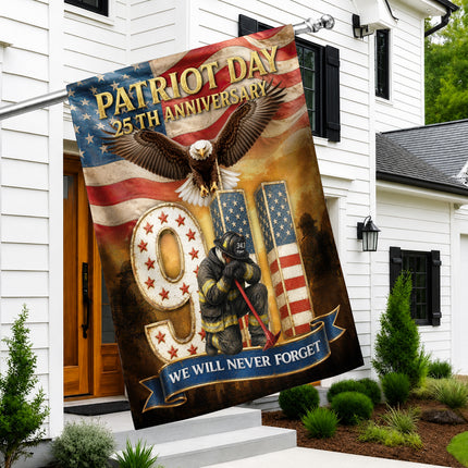 Patriot Day 25th Anniversary 9/11 Eagle Firefighter Tribute Flag
