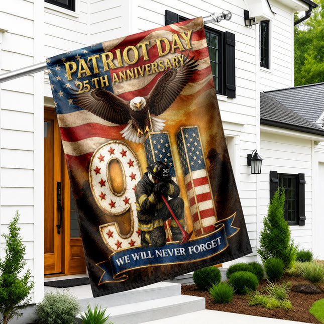Patriot Day 25th Anniversary 9/11 Eagle Firefighter Tribute Flag