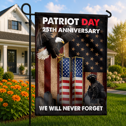 25th Anniversary Patriot Day Eagle Soldier Twin Towers Memorial Flag