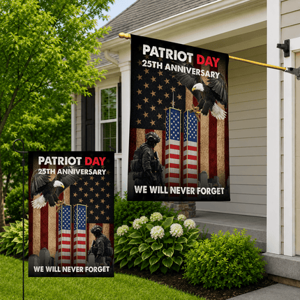 25th Anniversary Patriot Day Eagle Soldier Twin Towers Memorial Flag