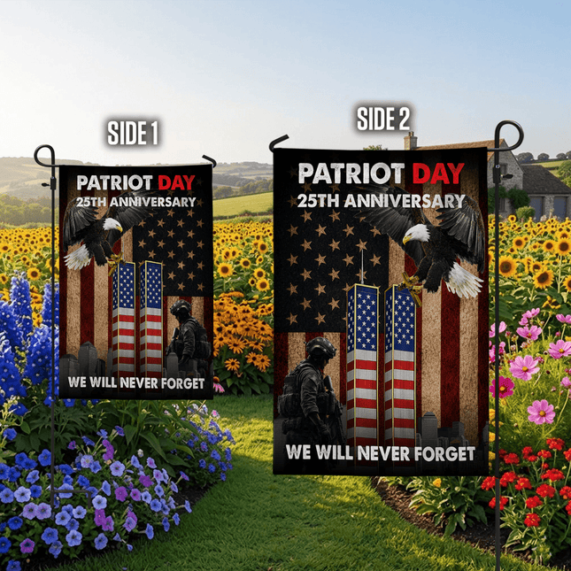 25th Anniversary Patriot Day Eagle Soldier Twin Towers Memorial Flag