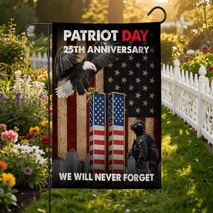 25th Anniversary Patriot Day Eagle Soldier Twin Towers Memorial Flag