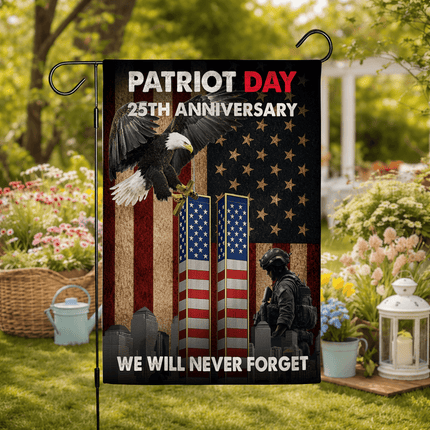 25th Anniversary Patriot Day Eagle Soldier Twin Towers Memorial Flag
