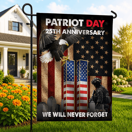 25th Anniversary Patriot Day Eagle Soldier Twin Towers Memorial Flag