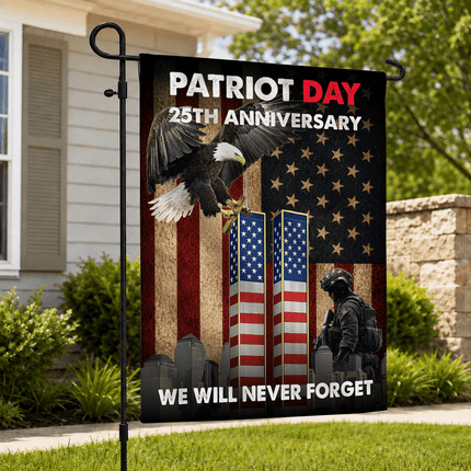 25th Anniversary Patriot Day Eagle Soldier Twin Towers Memorial Flag