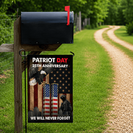 25th Anniversary Patriot Day Eagle Soldier Twin Towers Memorial Flag