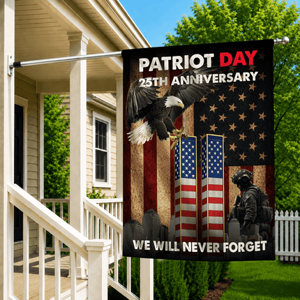 25th Anniversary Patriot Day Eagle Soldier Twin Towers Memorial Flag
