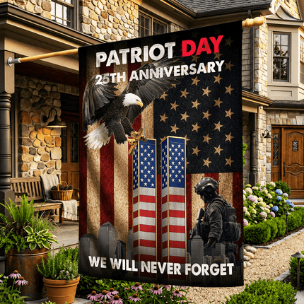 25th Anniversary Patriot Day Eagle Soldier Twin Towers Memorial Flag