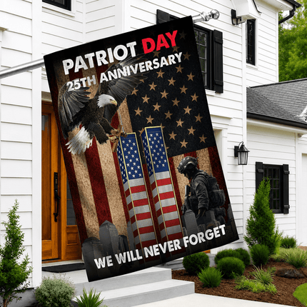 25th Anniversary Patriot Day Eagle Soldier Twin Towers Memorial Flag