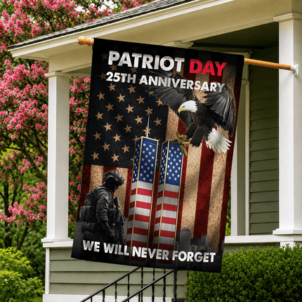 25th Anniversary Patriot Day Eagle Soldier Twin Towers Memorial Flag