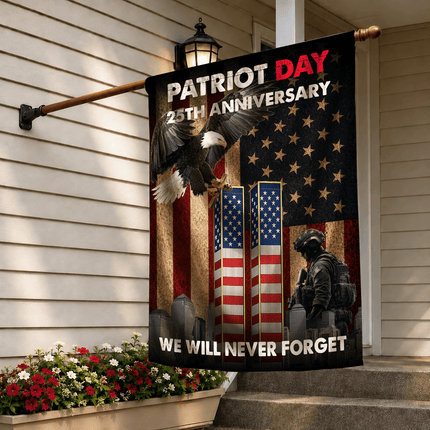 25th Anniversary Patriot Day Eagle Soldier Twin Towers Memorial Flag