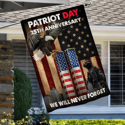 25th Anniversary Patriot Day Eagle Soldier Twin Towers Memorial Flag