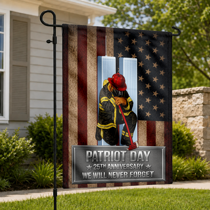 Patriot Day 25th Anniversary Kneeling Firefighter Axe Memorial Flag
