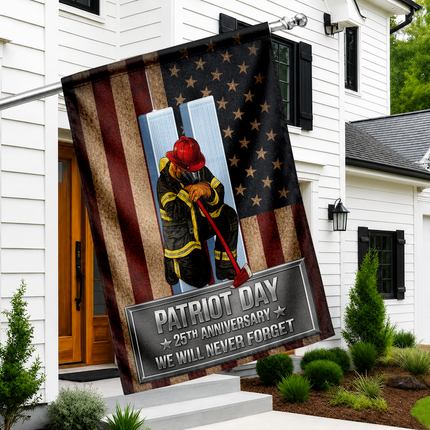 Patriot Day 25th Anniversary Kneeling Firefighter Axe Memorial Flag