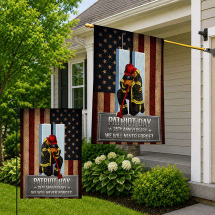 Patriot Day 25th Anniversary Kneeling Firefighter Axe Memorial Flag
