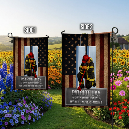 Patriot Day 25th Anniversary Kneeling Firefighter Axe Memorial Flag