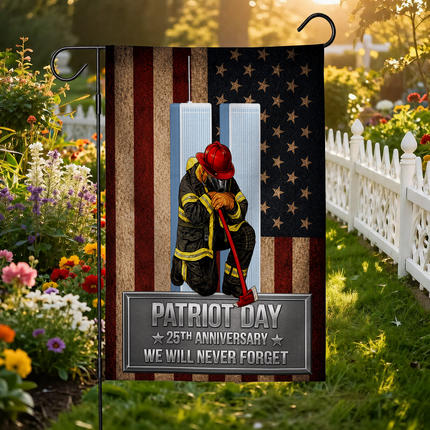 Patriot Day 25th Anniversary Kneeling Firefighter Axe Memorial Flag