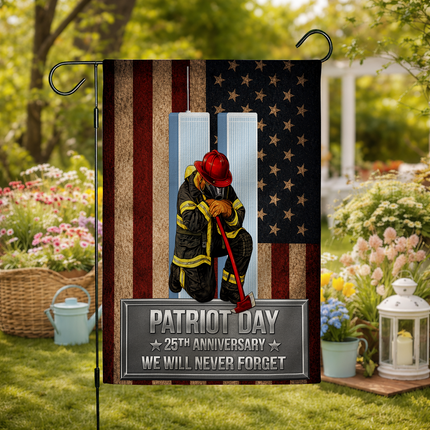 Patriot Day 25th Anniversary Kneeling Firefighter Axe Memorial Flag