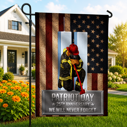 Patriot Day 25th Anniversary Kneeling Firefighter Axe Memorial Flag