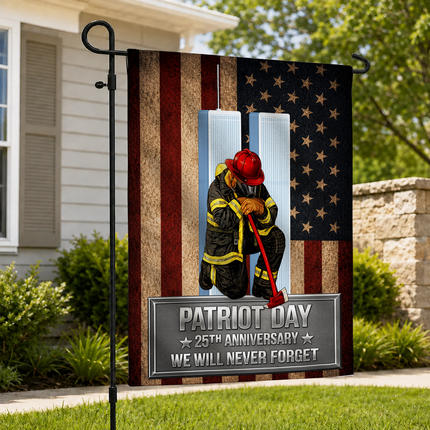 Patriot Day 25th Anniversary Kneeling Firefighter Axe Memorial Flag