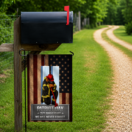 Patriot Day 25th Anniversary Kneeling Firefighter Axe Memorial Flag