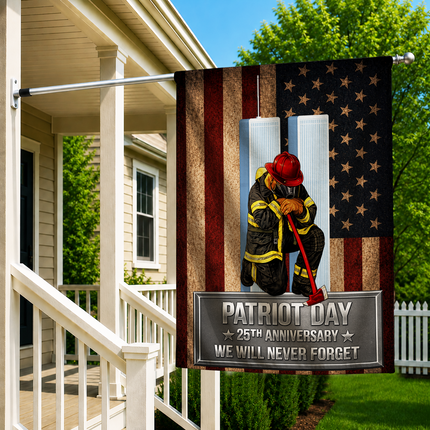 Patriot Day 25th Anniversary Kneeling Firefighter Axe Memorial Flag