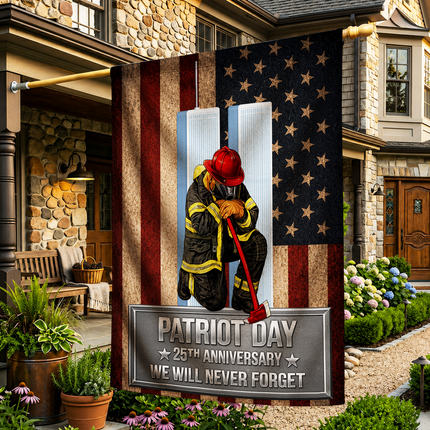 Patriot Day 25th Anniversary Kneeling Firefighter Axe Memorial Flag
