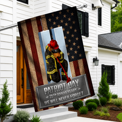 Patriot Day 25th Anniversary Kneeling Firefighter Axe Memorial Flag