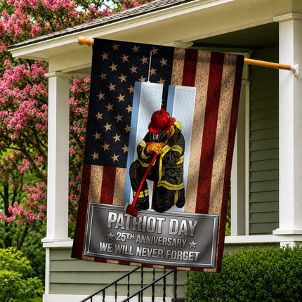 Patriot Day 25th Anniversary Kneeling Firefighter Axe Memorial Flag
