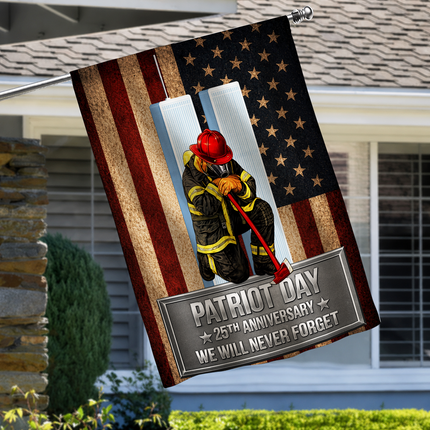 Patriot Day 25th Anniversary Kneeling Firefighter Axe Memorial Flag