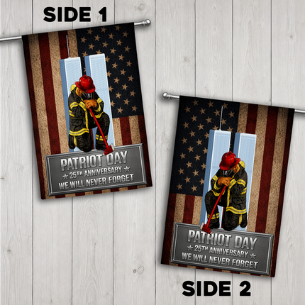 Patriot Day 25th Anniversary Kneeling Firefighter Axe Memorial Flag