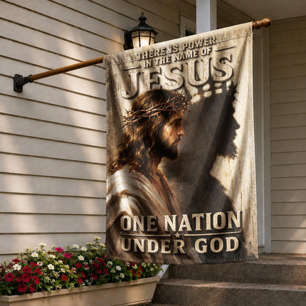 There Is Power In The Name Of Jesus One Nation Under God Flag