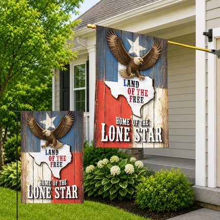 Texas Lone Star Flag Land of the Free Bald Eagle Flag