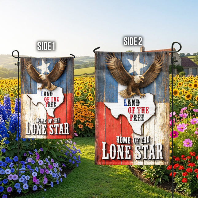 Texas Lone Star Flag Land of the Free Bald Eagle Flag